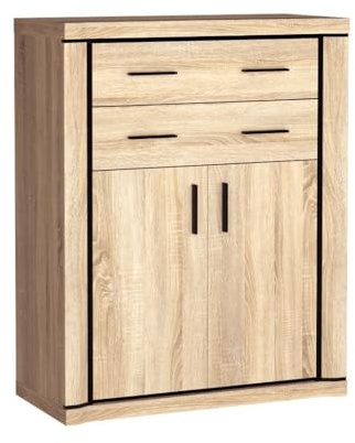 Masseno Kommode Malaga 97 cm Sideboard mit 4 Schubladen und 2 Türen für Wohnzimmer Schlafzimmer Modern 97x45x123 cm Sonoma Eiche