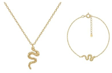 Suzan Gold® 375 Echtgold Schmuckset Damen Halskette Armband Schlange elegant wasserfest nickelfrei Geschenk Set Serpentina Gold hochwertig