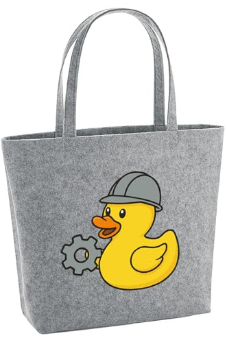 Huuraa Filzshopper Quietscheente Maschinenbau Comic Gummiente 22 Liter Grey Melange Filztasche Geschenkidee