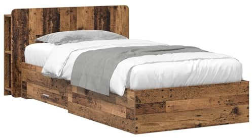 vidaXL Bettgestell mit Stauraum Altholz 100 x 200 cm Holzwerkstoff, Moderner Bettgestell, praktischer Stauraum, schickes Schlafzimmer-Upgrade, Holz, platzsparende Lösung