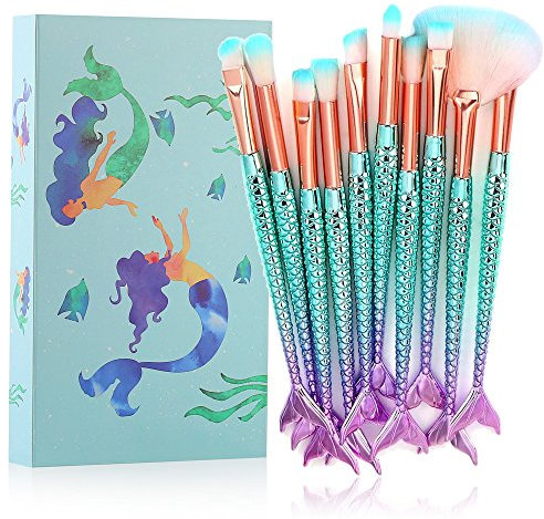 Make-up-Pinsel, Tenmon 10 Stück Meerjungfrau-Stil Augenpinsel-Sets geeignet für Concealer, Lidschatten, Puder, Rouge, flüssige Foundation, fortschrittliche gemischte Konturen, Make-up-Pinsel-Kits