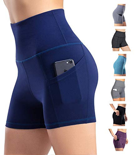 Damen Leggings Yogahosen Sporthose Tights Laufhose High Waist mit Taschen Dehnbar Jogginghose Yoga Sport Fitness Laufen(Marine,S