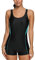 CharmLeaks Women's Sports Boyleg One Piece Swimming Costume Racerback Swimsuit Swimwear Black/Aqua XL