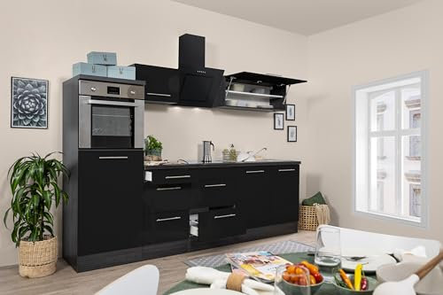 Respekta Amanda Küchenzeile, Holzwerkstoff, Schwarz, 270 cm