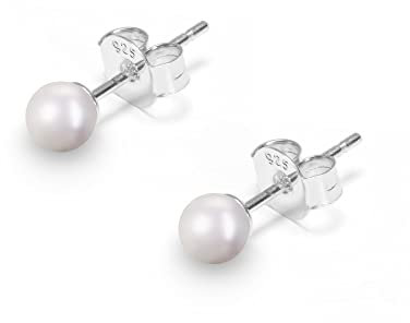 Gold Gala Perlen Ohrringe Damen 925 Sterling Silber Nickelfrei (4 mm)
