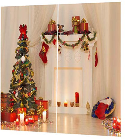 LIOOBO Weihnachten Vorhang wasserdicht Vorhang lebendige Weihnachtsbaum Vorhang Fenstervorhänge für Schlafzimmer Wohnzimmer Balkon Weihnachtsfeier