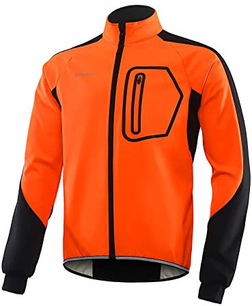 BERGRISAR Veste de Cyclisme Homme Hiver Coupe-vent Imperméable Thermique en Polaire Blouson Vélo VTT BG011 - Orange - X-Large