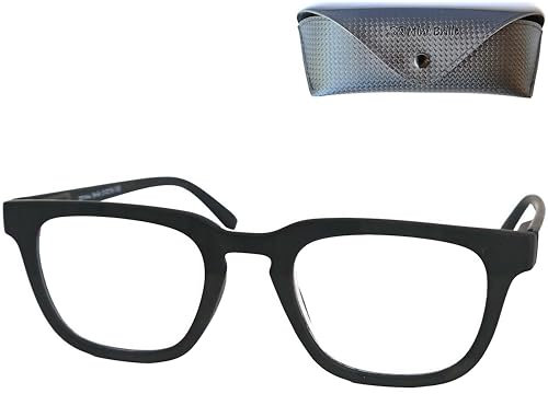 Lesebrille Dicker Rahmen Rechteckig, Gratis Etui, Kunststoff Brillengestell (Schwarz), Lesehilfe Herren und Damen +1.5 Dioptrien
