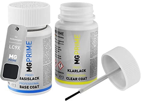 MG PRIME Car paint Touch-up pen set for Volkswagen VW LC9X / C9X / 2T Deep Black Perleffekt/Deep Black Pearl Metallic Base coat clear coat 50ml each