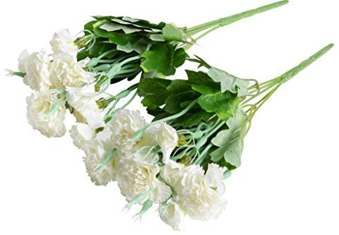 TESTEL künstlicher Nelkenbusch/künstliche Nelke mit 5 Stielen (2 Stück) (Creme-weiß)