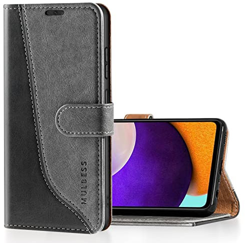 Mulbess für Samsung Galaxy A52S 5G / A52 4G / 5G Hülle, Handyülle Leder mit Kartenfach, Klapphülle mit Magnetverschluss, Flip Case Etui Handytasche Schutzhülle, Stilvoll Grau