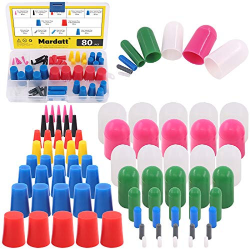 Mardatt Lot de 80 bouchons coniques en caoutchouc de silicone et capuchon de protection,Résiste aux températures élevées pour revêtement en poudre, peinture, réparation, masquage et pulvérisation