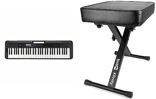 Casio CT-S300 CASIOTONE Keyboard mit 61 anschlagdynamischen Standardtasten und Begleitautomatik, schwarz & RockJam Premium Adjustable Padded Keyboard Bench or Digital Piano Stool, Regulär