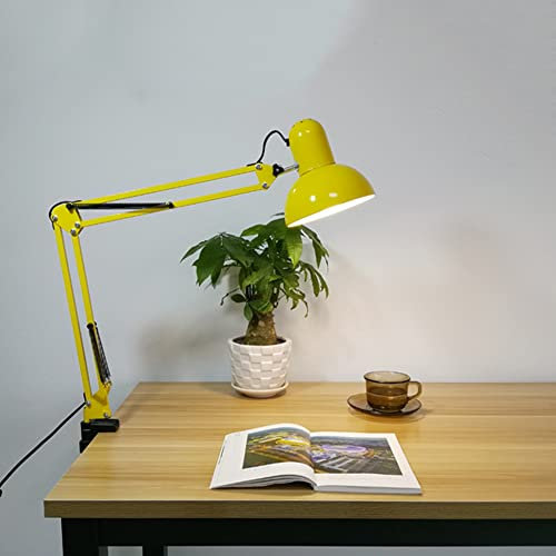 Lampe de Bureau à Pince Lampe de Chevet Table Metal Liseuse Lampe de Lecture,Apprendre Lampe de travail, Câble de 1,30 m avec Interrupteur,E27 Ampoule Non Incluse,Jaune