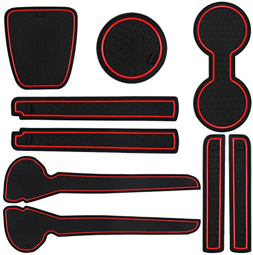 Center Console Liner, Gate Slot Cup Mats,Cup Rubber Mat Non-Slip Anti-Dust Holder for Polo 2011-2016(Black & Red 9pcs)