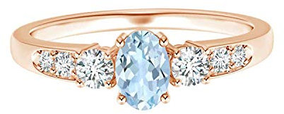 Drei Stein 5 x 7 mm ovaler blauer Aquamarin-Edelstein 925er Sterling Silber Weißer Zirkonia-Ring mit Seitenakzenten (Roségold Vermeil, 11.5)