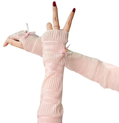 Spitze Fingerlose Handschuhe,UV-Sonnenschutz Spitze Perle Armstulpen Elastische Atmungsaktiv Sommer Armstulpe Handstulpen Fahrradhandschuhe für Frauen Radsport Golf Radfahren für Damen,Rosa