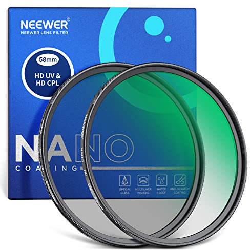 NEEWER Lot de filtres UV CPL - 58 mm - Filtre polarisant Circulaire - Filtre polarisant - Filtre d'objectif - avec Verre Optique HD - avec Nano-revêtement Double Face 30 Couches - Cadre en Aluminium
