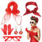KANOSON Rockabilly Accessoires Damen Rot, 50er Jahre Kleider Damen Accessoires, Rockabilly Haarschmuck Polka Dot Ohrringe Katzenaugen Chiffon Schal Handschuhe Für 50er Jahre Mottoparty Halloween