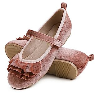 Feversole Girls Cute Dress,Ragazze Mary Jane Strap Scarpe Basse Ballerine da Principessa Scarpe da Scuola Piatte Rosso Velvet 32 EU