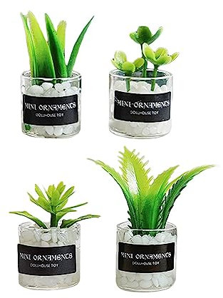 Perfeclan 1/12 Scale Dollhouse Miniature Green Plants Fake Greenery Tiny Bonsai Potted Plants for Dollhouse DIY Decor Accessories, A