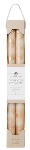 Northern Lights Candles Premium Tapers - 12 2pk - Cream with Gold - 73308