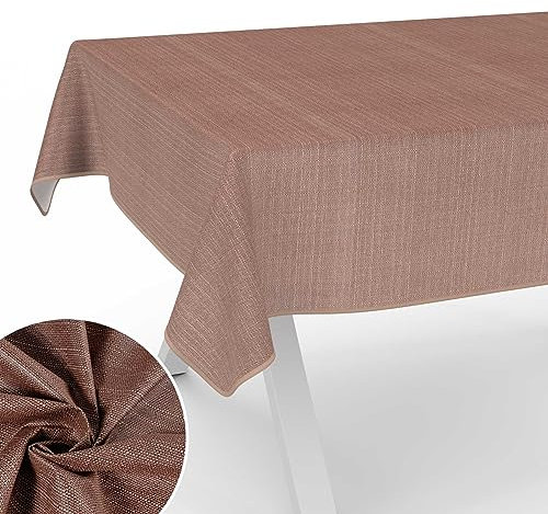 Stoff Tischdecke Textil Tischwäsche Tischtuch Baumwolle Polyester abwaschbar Uni Ornament Damast Jacquard Gewebe waschbar Braun 220x140cm mit Saum (Eingefasst)