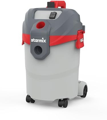 Starmix Pulitore a secco Flexo P-1420 (1400 Watt, aspirapolvere industriale con contenitore da 20 l, con funzione soffiaggio, pulizia del filtro, max. 216 mbar, tettarella per cantiere e officina)