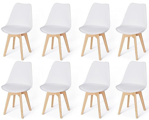 WAFTING 8er Set Esszimmerstühle Gepolsterter Stuhl mit Buchenholz-Beinen und Weich Gepolsterte Chair für Esszimmer Wohnzimmer Schlafzimmer Küche Besprechungsraum, (Gepolstert weiß)