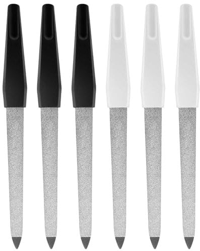 Lusofie 6Pcs Professional Diamond Nail Files Double Sided Nail File Metal Nails Files with Non-Slip Handle Manicure Tool Accessories for Home Salon