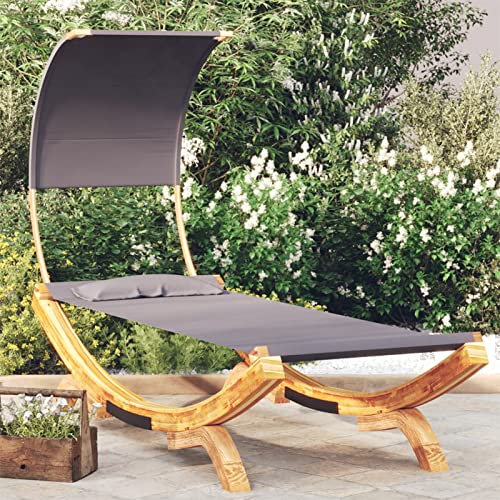 Homgoday Sonnenliege mit Dach, 100 x 200 x 126 cm, aus Holz, Anthrazit, Sonnenliegen, Schlafsofa, Gartenliegen, Pool-Liege, für Terrasse, Pool, Balkon