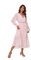 Odizli Robe d'été élégante à manches longues et col en V pour femme - En mousseline de soie - Robe longue décontractée, Rose, S