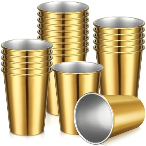 Ziliny Edelstahlbecher, stapelbar, 340 ml, goldfarben, 16 Stück | Wiederverwendbare Trinkbecher für Partys, Grillen, Camping, Wohnmobil, rostfreies, langlebiges Metall, stapelbar