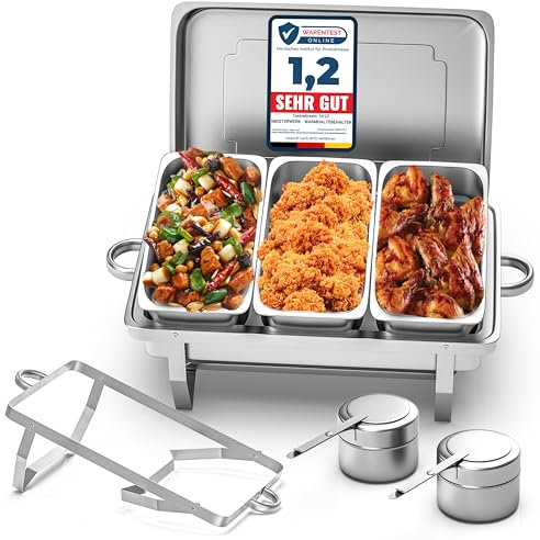 MEISTERWERK Warmhaltebehälter Essen (1er Set) - Erstklassiger 410 Edelstahl Chafing Dish - Warmhaltebehälter für Speisen inkl. Anleitung - Speisenwärmer ideal für Events & Partys