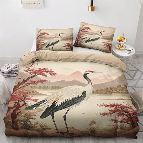 GEDAEUBA Winter Bettwäsche 135x200 Japanischer - Orientalische Bettbezug 135 x 200 2er Set, Wendebettwäsche und Kissenbezug 80x80, Weiche Mikrofaser Bettwäsche-Sets mit Reißverschluss