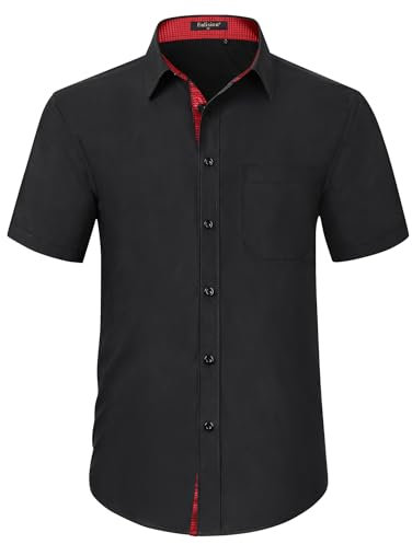 Enlision Mens Black Dress Shirts Short Sleeve Regular Fit Casual Formal Shirt Button Up Business Work Shirts M