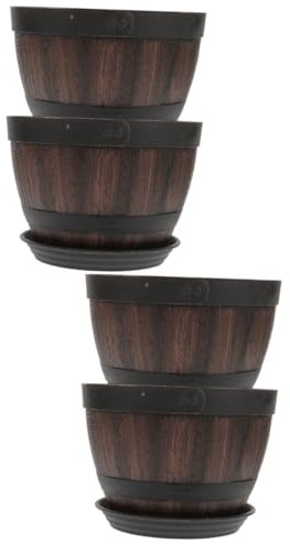 Milisten 4 Sätze Imitation Fass Blumentopf blumenbank lagercontainer gewöchshaus Balkon Schlafzimmer Pflanztopf Outdoor Blumenkübel gartinen Pot Anlage Imitiertes Holzfass Bonsai Plastik