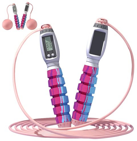 WIYETY Springseil mit Zähler, Speed Rope mit Kugellager und Anti-Rutsch Griffe, Schnurloses Springseil, Skipping Rope Kalorienzähler, Längenverstellbares Seil für Männer, Kinder und Erwachsene - Rosa