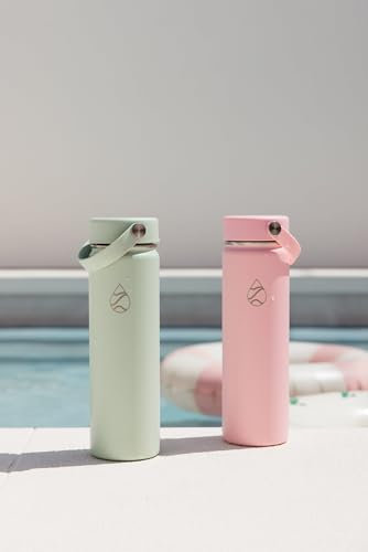 Liquid Flask Botella de agua aislada al vacío de 4 tapas con 2 popotes (Minty Fresh, 22 onzas)