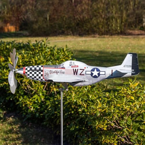Zibeem Metal Airplane Wind Spinner | Windmill Garden Stake | Unique Stainless Steel Aircraft Windmill | Airplane Wind Catcher | Garden Ornament