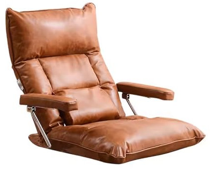 Bodenstuhl Faltbare Bettlehne mit Armlehnen Lazy Sofa Rückenlehne 18-fach verstellbar Chaiselongue Braun