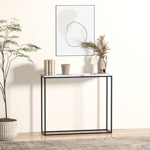 roomfitters Moderner Konsolentisch mit Kunstmarmor für den Eingangsbereich, rechteckiger Eingangstisch, Eingangstisch mit schwarzem Metallrahmen, Bartisch für Esszimmer, Wohnzimmer-Couchtisch