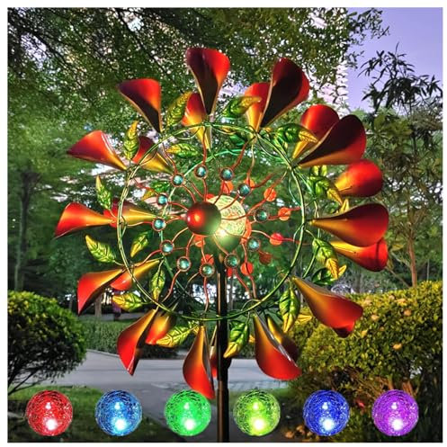Solar WindmüHle 210cm Groß WindmüHlen Garten mit solarbetriebene Glaskugel FüR Terrasse Und Garten