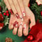 Christmas Nail,French Christmas False Nail,Medium long French snowflake Red Christmas Fake nails,24pcs press on nail with glue,Christmas False Nails Stick on Nails for Women&Girls Manicure Decorations