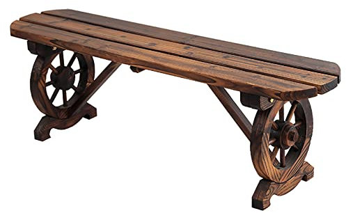 MOKLYF Banc de Jardin, Banc d'extérieur Imitation Roue de Chariot, Banc de Patio en Bois carbonisé, Convient pour 2 à 3 Personnes(