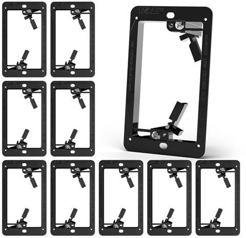 VCE Low Voltage Mounting Bracket 10 Pack, Flush Low Voltage Box for Single Gang Wall Plate, Telephone Wires, Network Cables, HDMI, Coaxial, Speaker Cables, Black