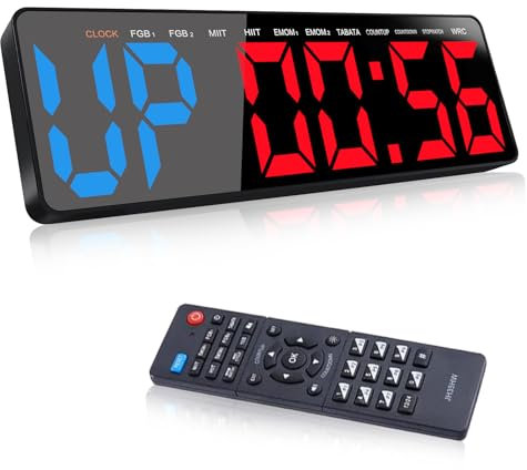 Manoive Timer Sport Minuteur Fitness, 16.5 Grand Ecran Timer, Horloge, Chronomètre, Minuteur Fitness Mural avec Télécommande, Volume&Luminosité Réglable,pour Home Gym Garage Entraînement