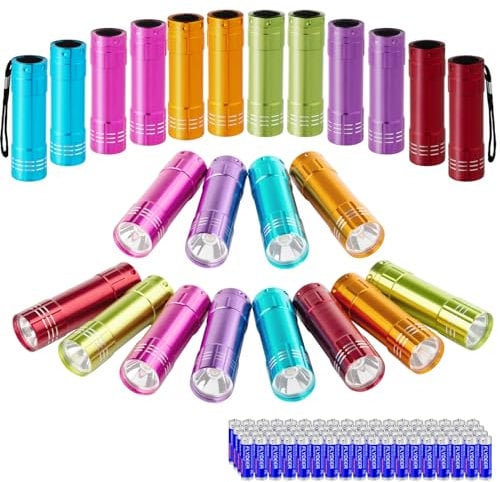 KunHe 24 Stück Mini Kinder Taschenlampe mit 72 AAA Batterien Kleine Taschenlampen für Mädchen Jungs– Ideal als Kindergeburtstag Mitbringsel Set Gastgeschenke Lasertag Camping Schatzsuche