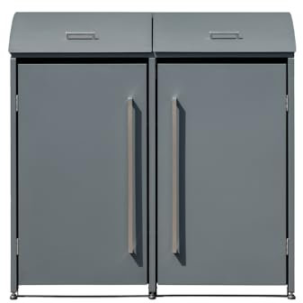WESTMANN Mülltonnenbox Moderna 2 | Metall Mülltonnenverkleidung für 2x240 L Tonnen | Pulverbeschichteter Stahl | Anthrazit RAL 7016 | Höhenverstellbare Füße & Gasdruckfedern