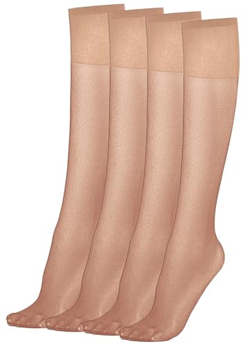 4 Pairs Knee High Pop Socks, Sheer Stockings with Energizing Support | Ultra-sheer 20 denier nylon blend,soft top band for gentle grip,breathable all-day comfort.Perfect for work, daily wear,party